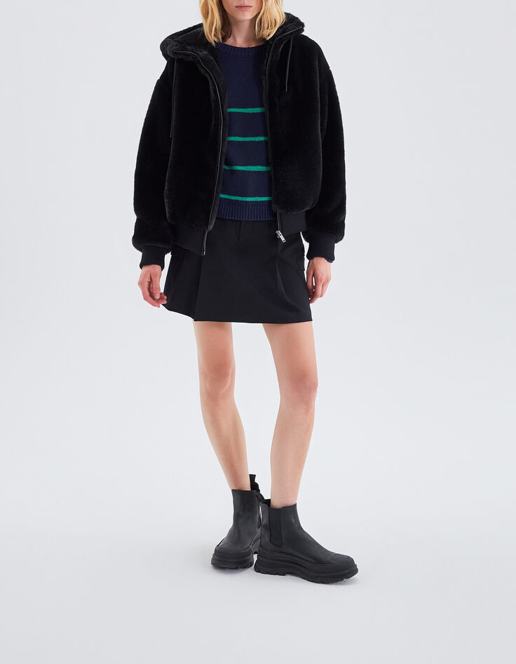 Women’s navy knit sweater with green stripes-5