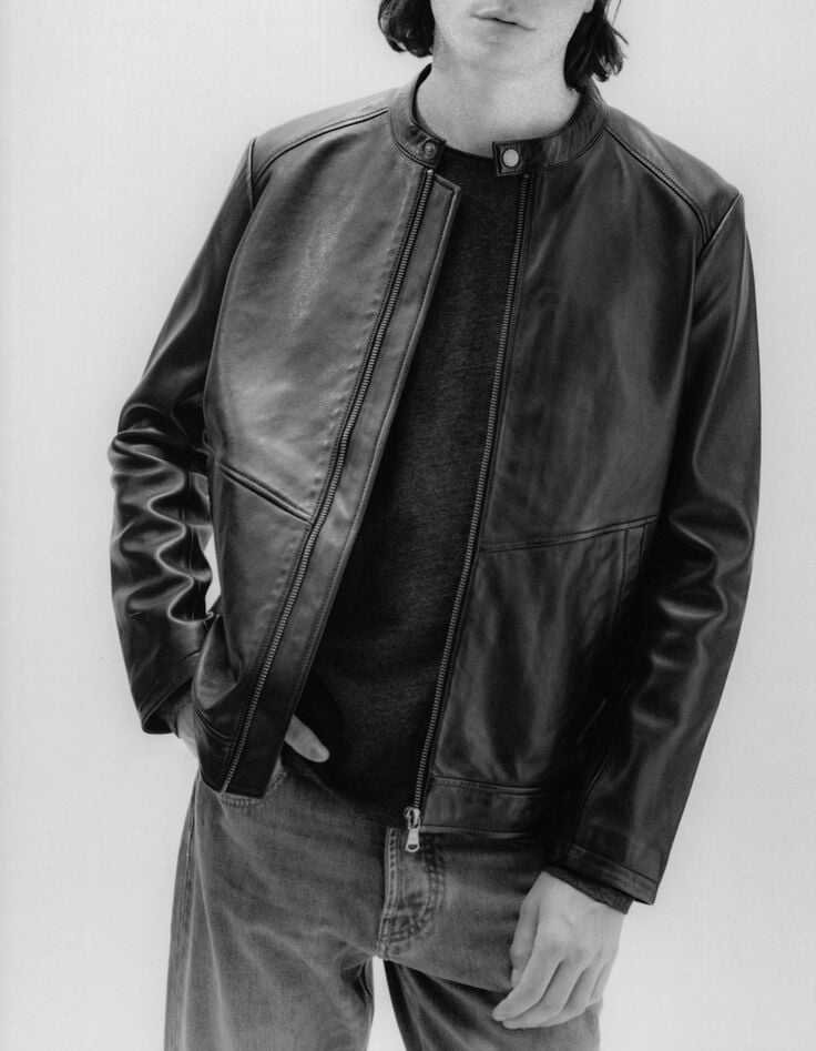 Men's black leather jacket-9