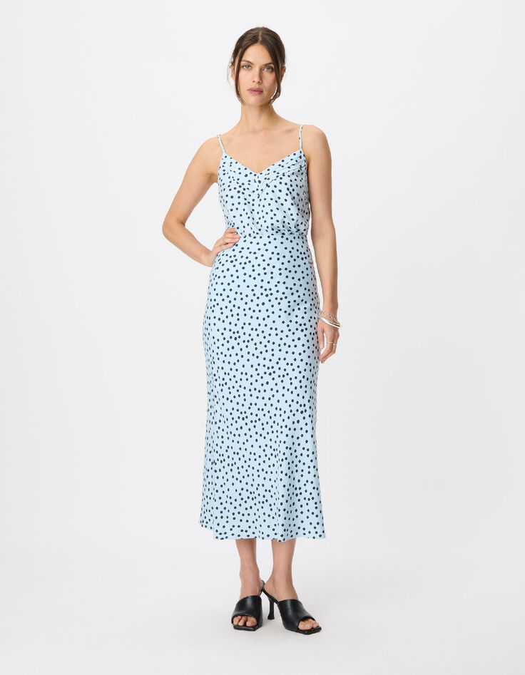 Top caraco fines bretelles bleu motif pois Femme-2