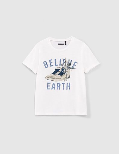 Boys’ off-white trainer image organic cotton T-shirt - IKKS