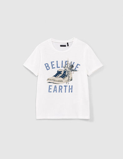 Cremeweißes Jungen-T-Shirt mit Sneakers-Motiv, Bio  - IKKS
