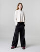 Black wide-leg pants with ecru bias on sides for girls-1