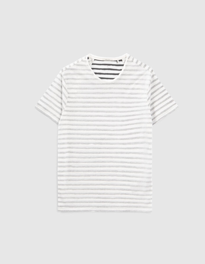 Weißes Herren-T-Shirt, innen mit Storm-Streifenmotiven - IKKS