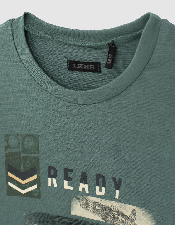 Boys’ stone green plane image organic cotton T-shirt -2