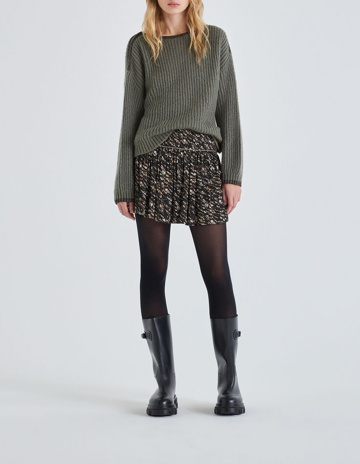 Falda corta fluida negra estampado carboncillo mujer-1