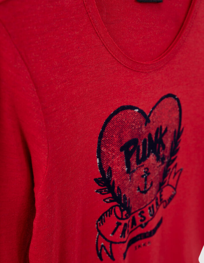 T-shirt rouge clair maxi visuel cœur devant fille - IKKS