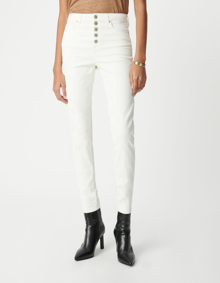 Jean blanc cropped boutons apparents powerstretch Femme-2