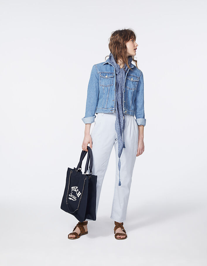Women’s blue denim short jacket embroidered on back-6