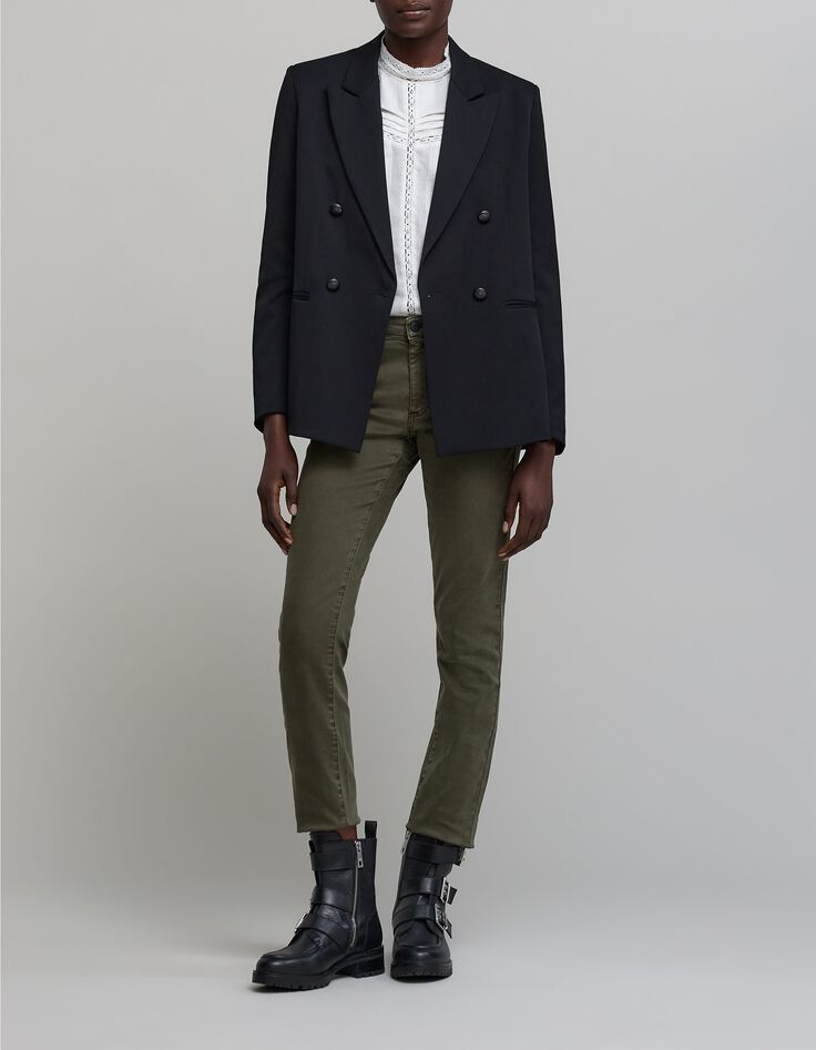 Blouse blanc cass&eacute; d&eacute;tails plis et dentelle Femme-6