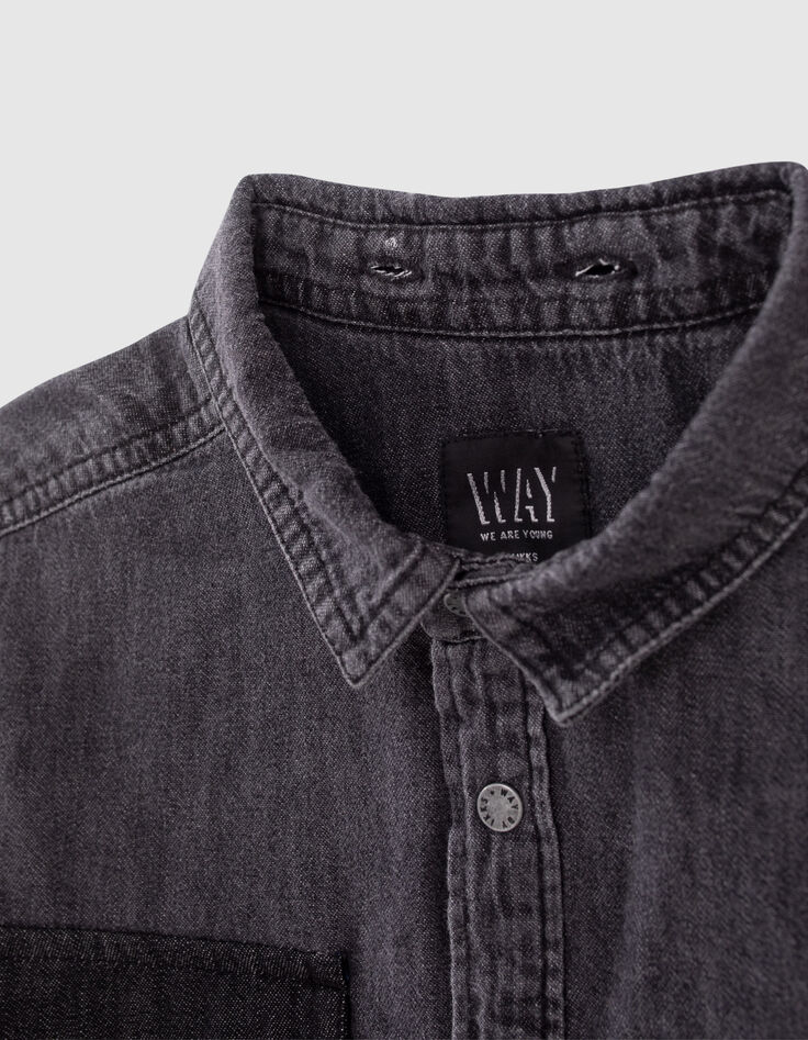 Medium grey jeanshemd afneembare kap jongens -7