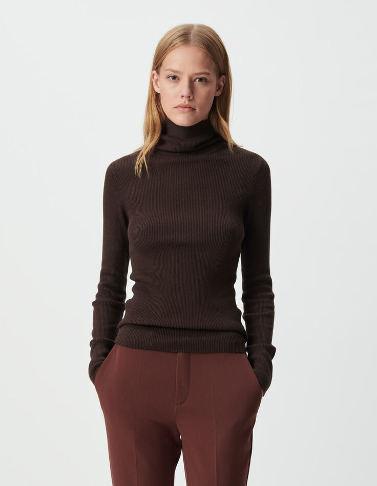 Brauner Damen-Rollkragenpulli Strick-2