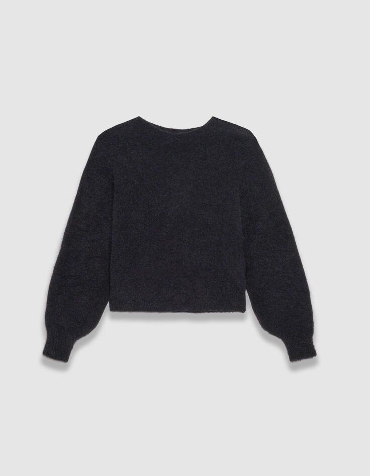 Schwarzer Damenstrickpulli Fledermausärmel-6