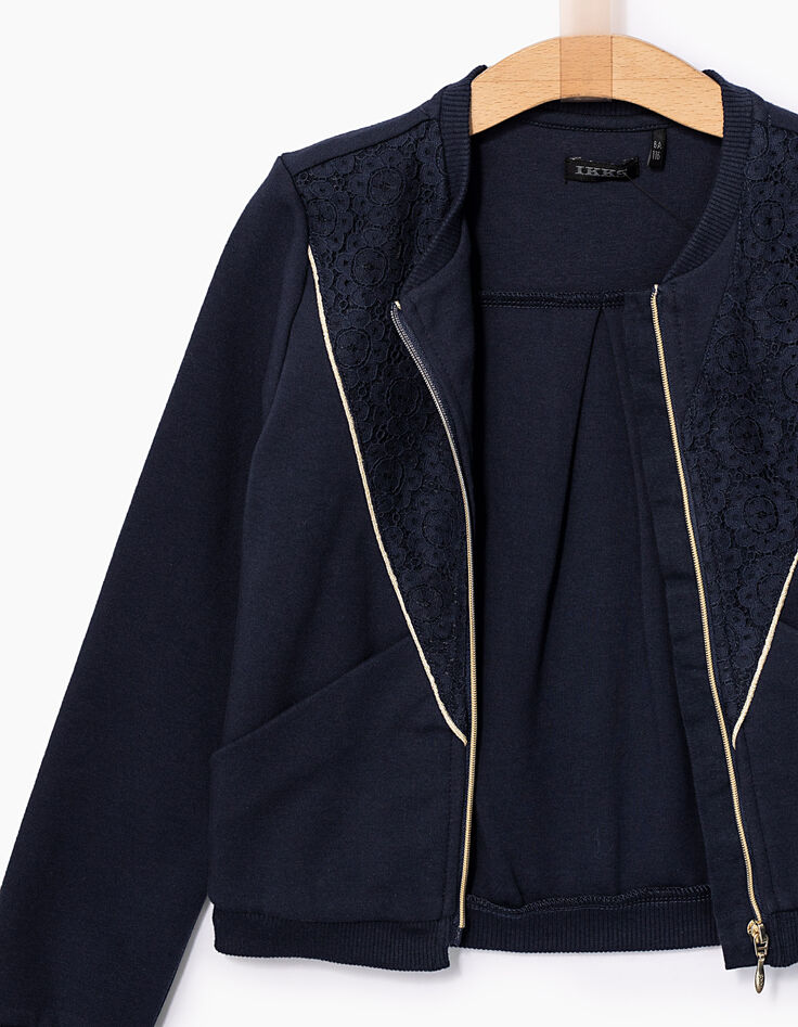 Cárdigan navy con cremallera y encaje niña-6