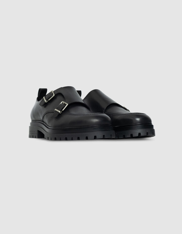 Derbies à boucles noirs cuir Homme-4