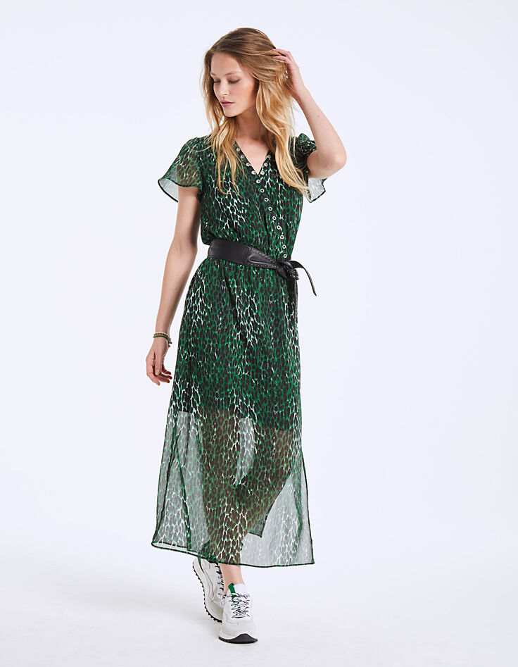 Grünes Maxikleid mit Leo-Print-6