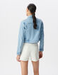 Hellblaue Jeansjacke ohne Zopfmuster Damen-3