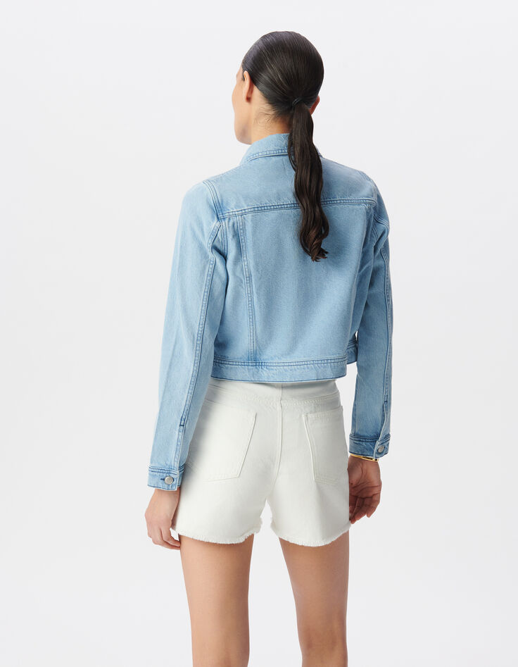 Hellblaue Jeansjacke ohne Zopfmuster Damen-3