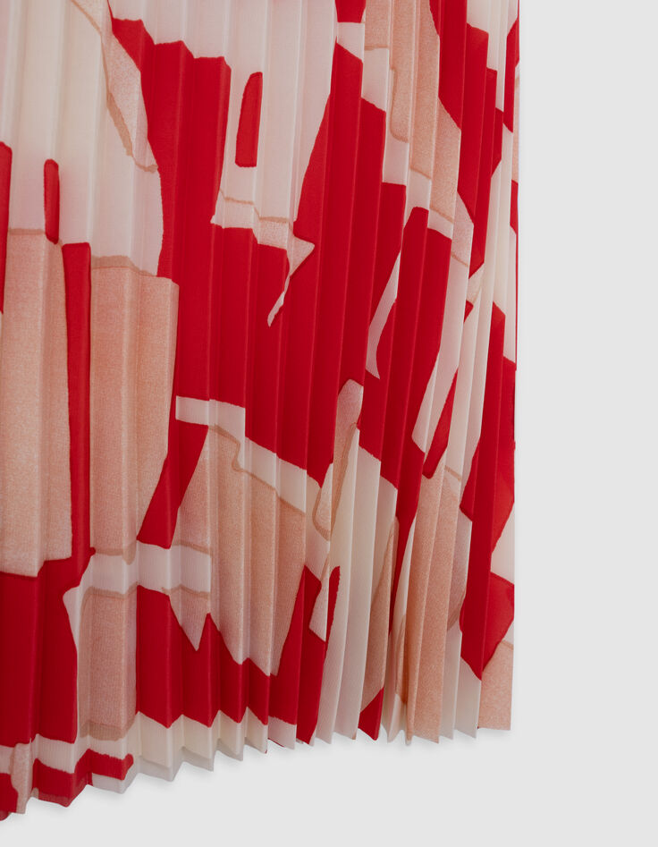 Jupe longue rouge pliss&eacute;e imprim&eacute; g&eacute;om&eacute;trique Femme-3