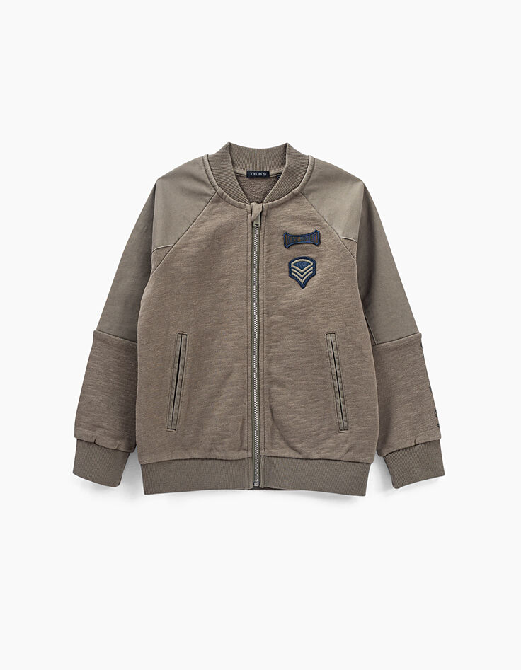 Boys’ bronze cardigan with chest patches and printed back-3 Boys’ bronze cardigan with chest patches and printed back-3