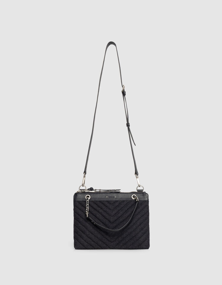 Women’s navy flannel and leather 1440 Reporter clutch bag-2
