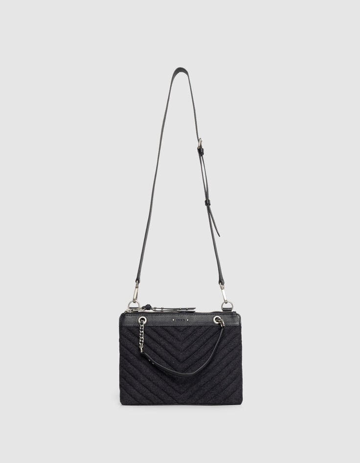 Women’s navy flannel and leather 1440 Reporter clutch bag-2 Women’s navy flannel and leather 1440 Reporter clutch bag-2