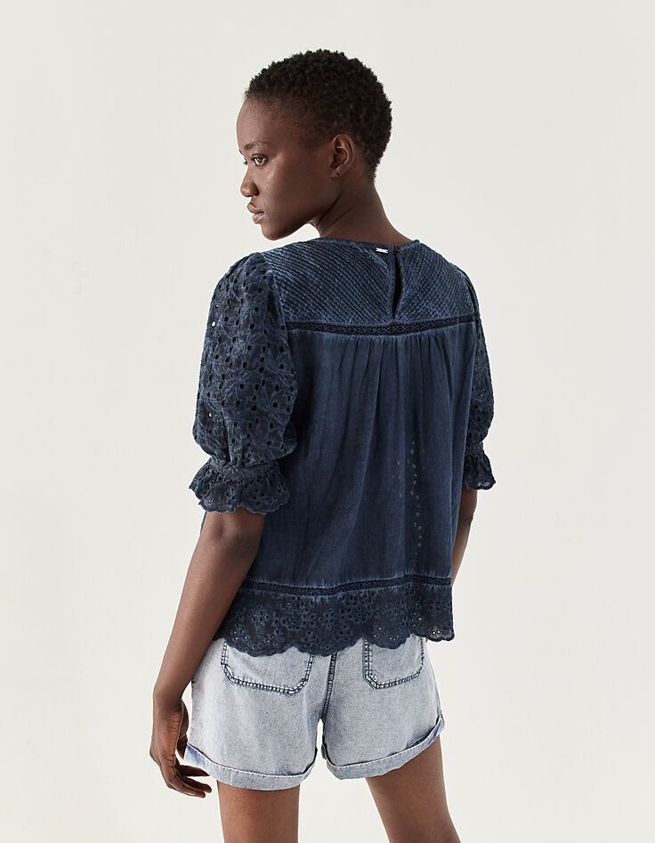 Blouse in broderie anglaise acid wash dames-3