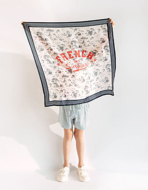 Girls’ ecru toile de Jouy print square scarf