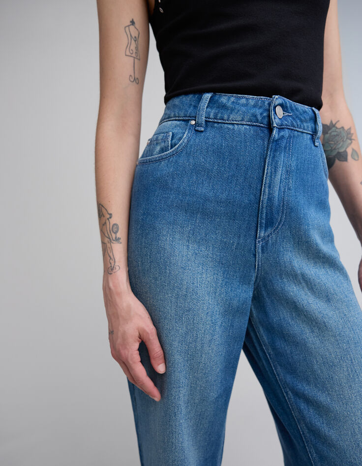 Denim wide leg taille haute femme-4