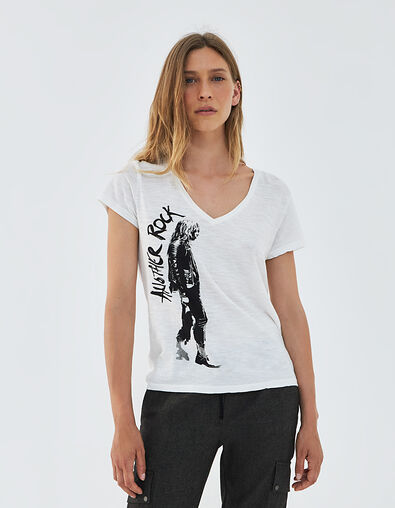 Tee-shirt col V en coton flammé visuel silhouette femme - IKKS