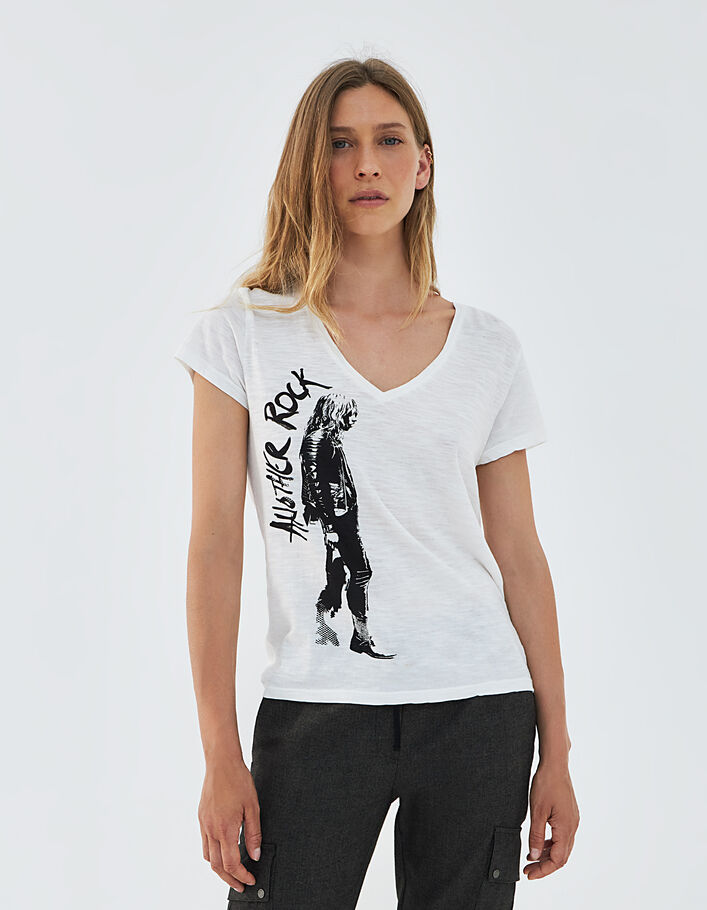 Damen-T-Shirt mit V-Ausschnitt aus geflammter Baumwolle-1