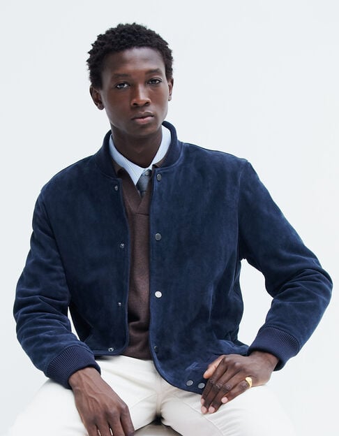 Chaqueta de ante azul marino con capucha desmontable - IKKS