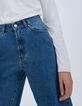 Jean large bleu taille haute 7/8e bas frangés Femme -4