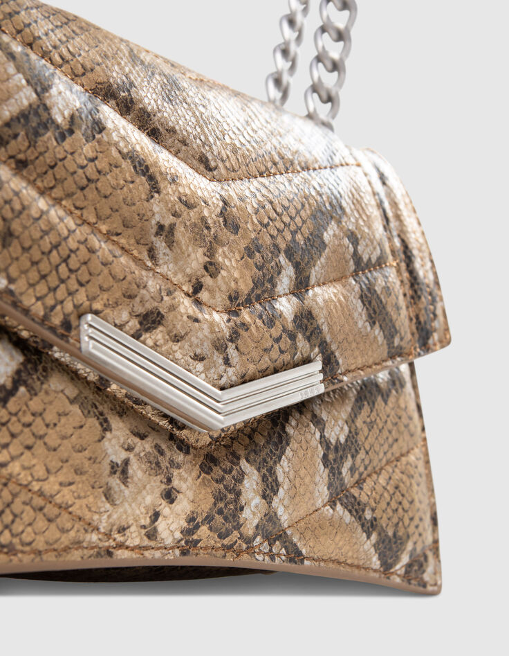 Damen-Tasche THE 1. SEASONALS Gold Leder gesteppt Python S-4