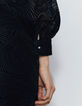 Vestido corto terciopelo cebra negro pliegues hombro mujer-4