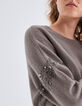 Women’s beige knit sweater with diamante armholes-3