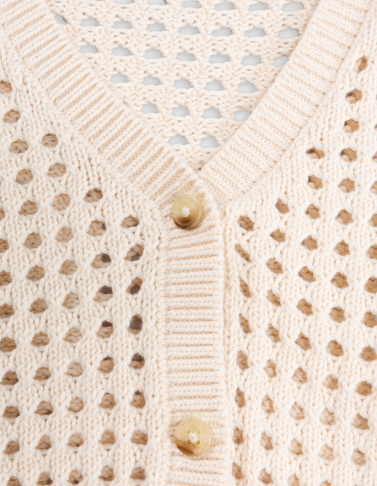 Cardigan écru coton bio tricot ajouré fille-6