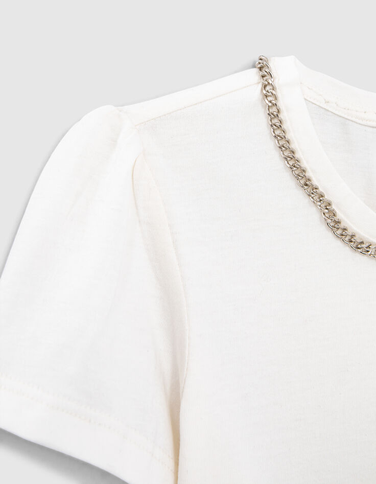 T-shirt blanc cass&eacute; col bijou fille-5