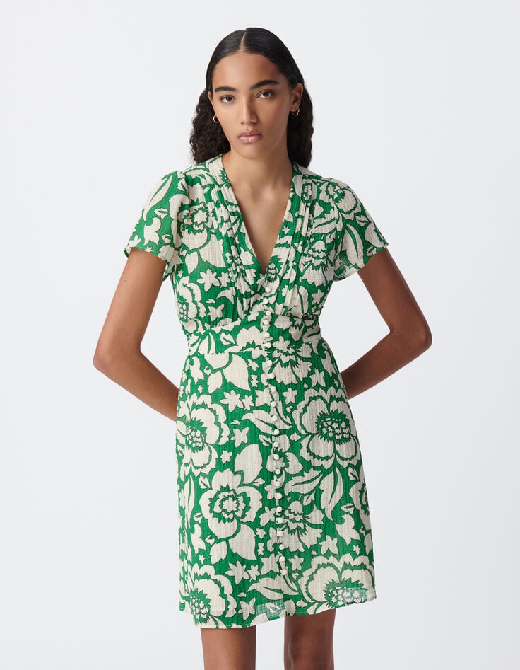 Robe verte imprimé maxi tropical Femme-2