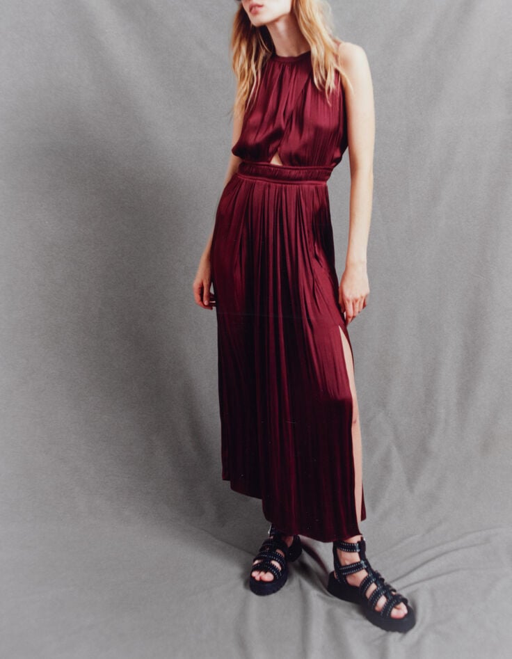 Damen-Maxikleid recycelt Bordeaux mit asymmetrischem Top-2