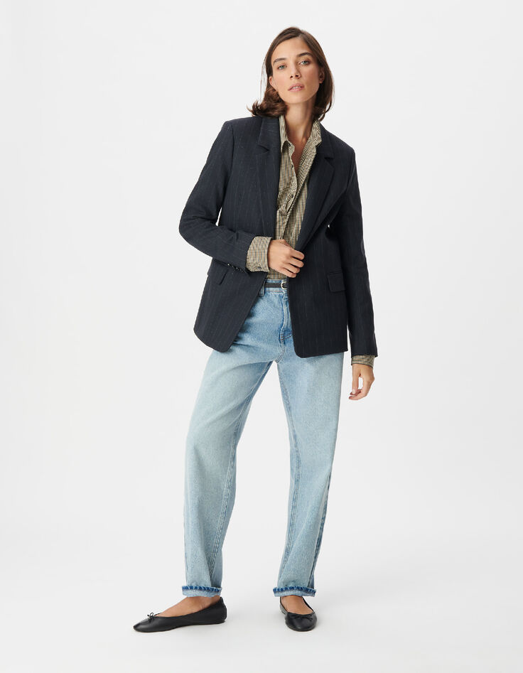 Veste de tailleur marine motif rayures tennis Femme-2