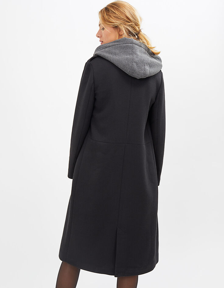 I.Code black Milano knit coat with removable hood-3