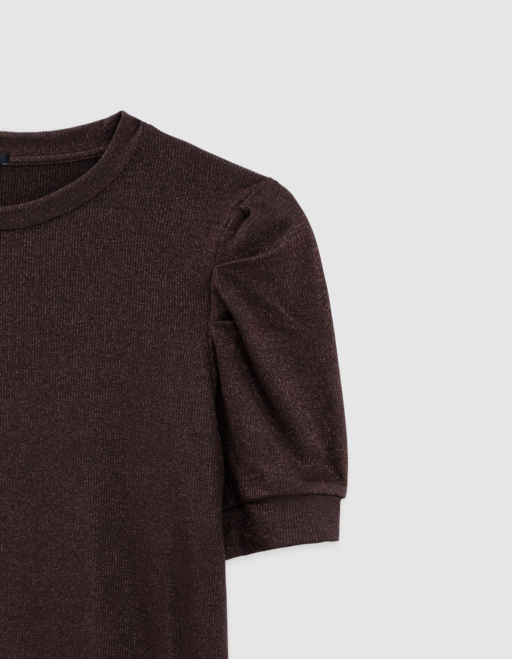 Iridescent brown ribbed knit T-shirt-2