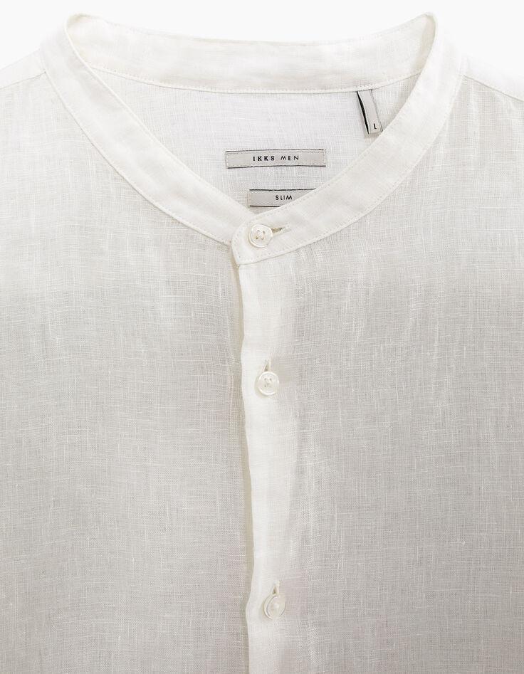Wit SLIM fit overhemd met Mao-kraag in linnen Heren-3