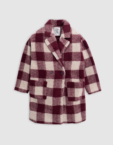 Girl's burgundy wool plaid coat - IKKS