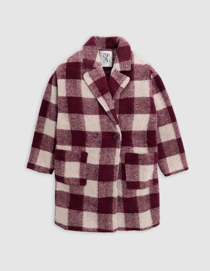 Girl's burgundy wool plaid coat-1 Girl's burgundy wool plaid coat-1