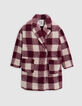 Girl's burgundy wool plaid coat-1 Girl's burgundy wool plaid coat-1