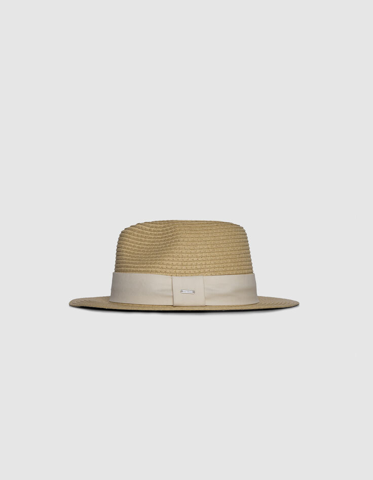 Beige hoed stro-effect met ecru bies-2