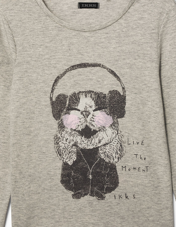 Tee-shirt gris à imprimé chat pailleté fille - IKKS