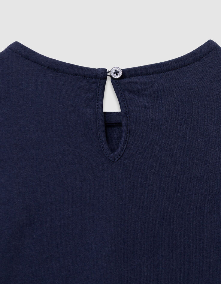 Camiseta de ni&ntilde;a con bordado de coraz&oacute;n en azul marino-5