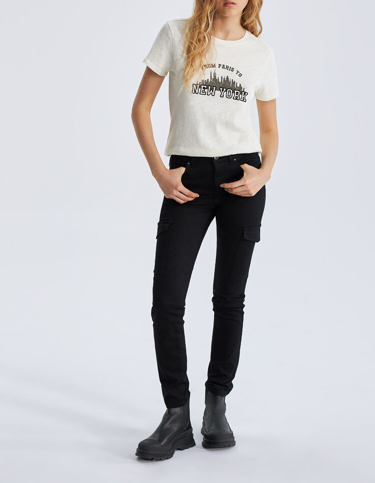 Elfenbeinfarbenes Damen-T-Shirt aus Baumwolle und Leinen-1